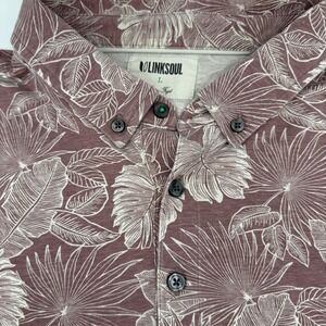 Linksoul Floral Golf Polo Shirt Short Sleeve Casual Burgundy Mens‎ L Large
